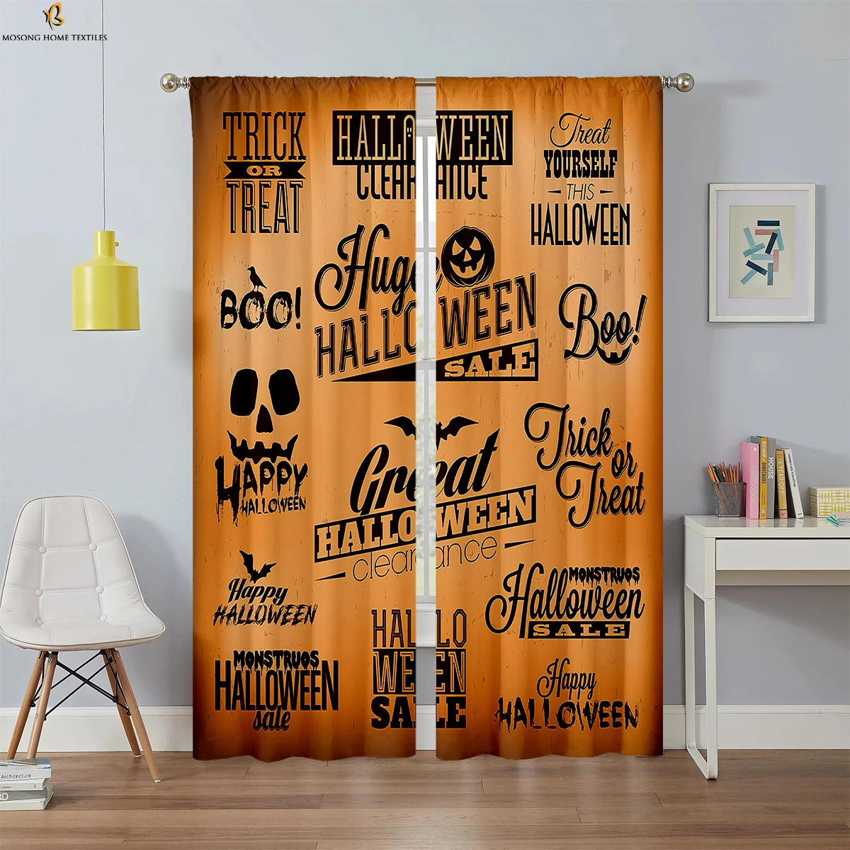 

Halloween Blackout Curtains Horror Pumpkin Cartoon Print Curtains Bedroom Living Room Restaurant Party Decoration Curtains 2 PCS