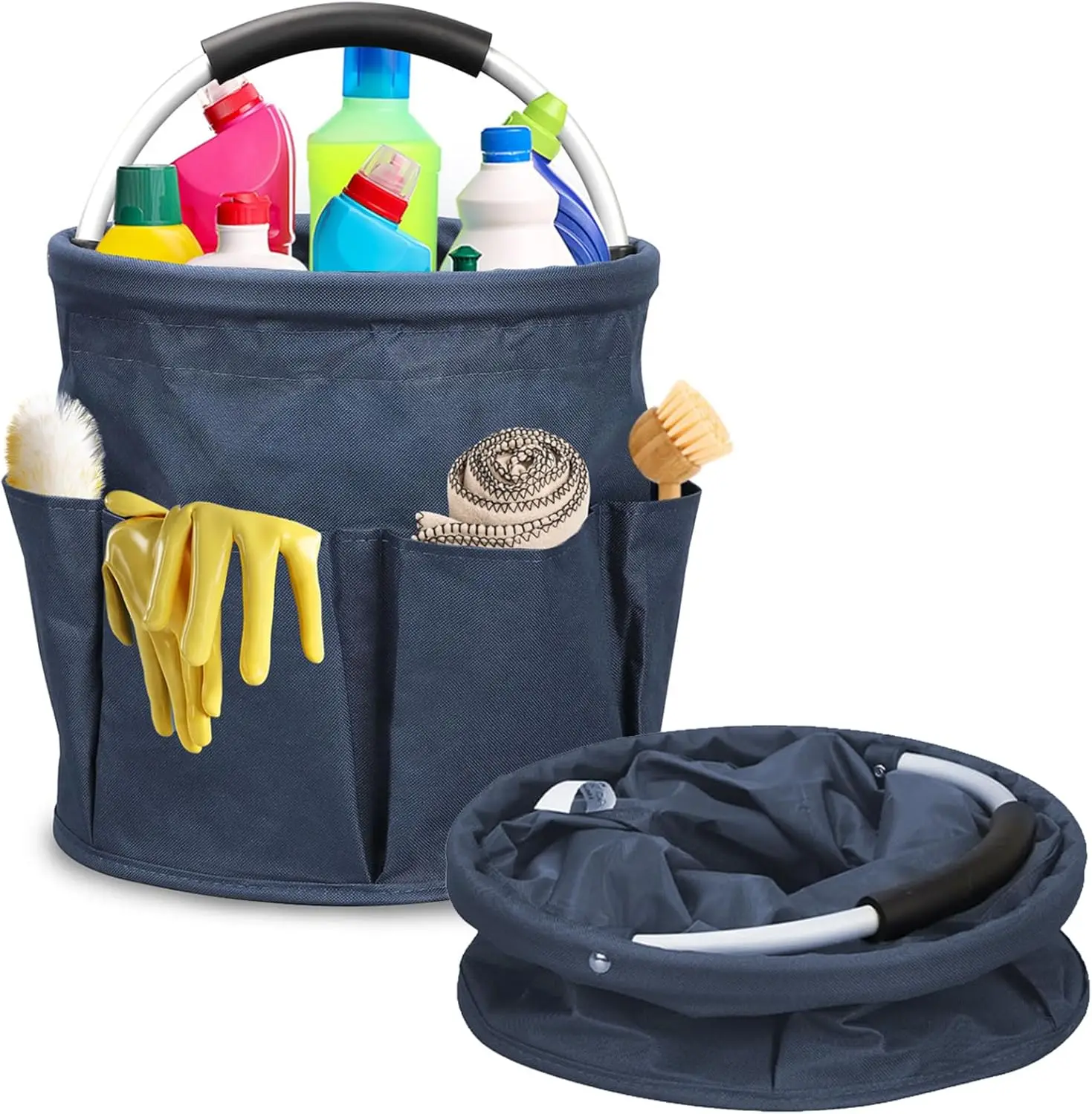 

Складная корзина для уборки с ручкой, органайзер объемом 17 л для дома и сада, темно-синий