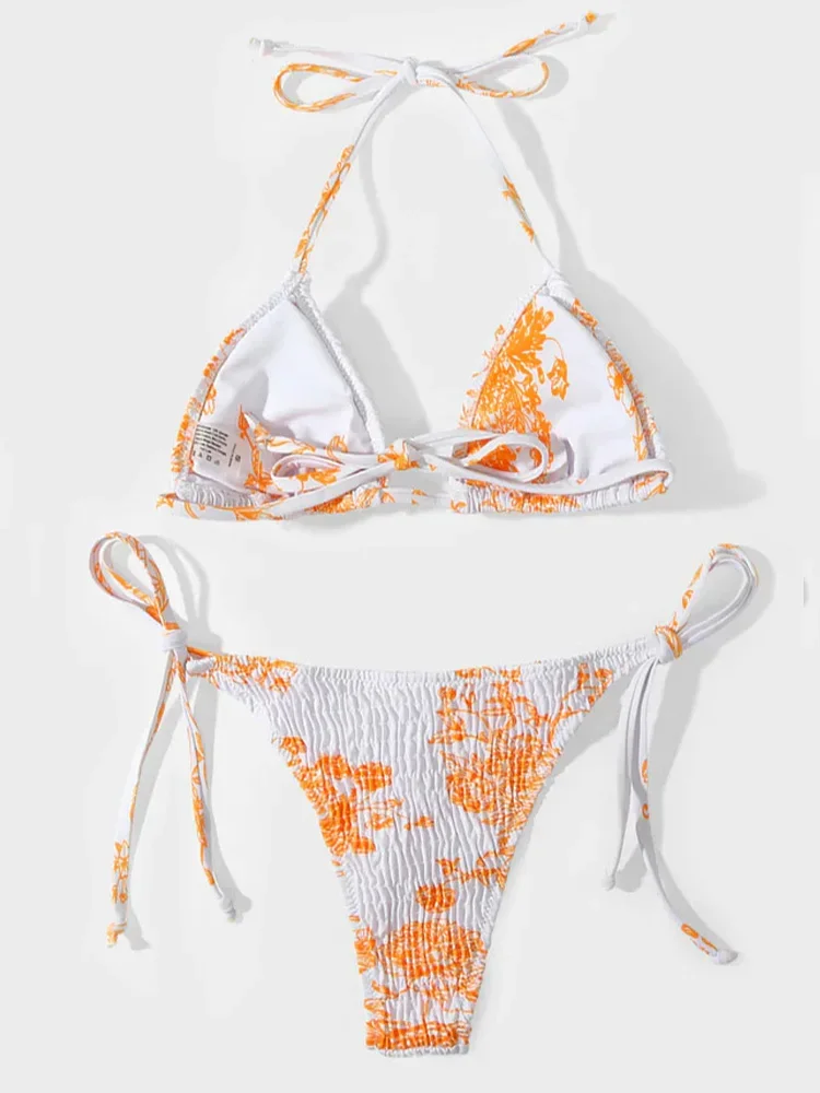 

Женский раздельный купальник на шнуровке с открытой спиной и высокой талией, пляжные бикини для отдыха, новый летний комплект бикини, сексуальный комплект бикини с принтом, комплект из 2 предметов