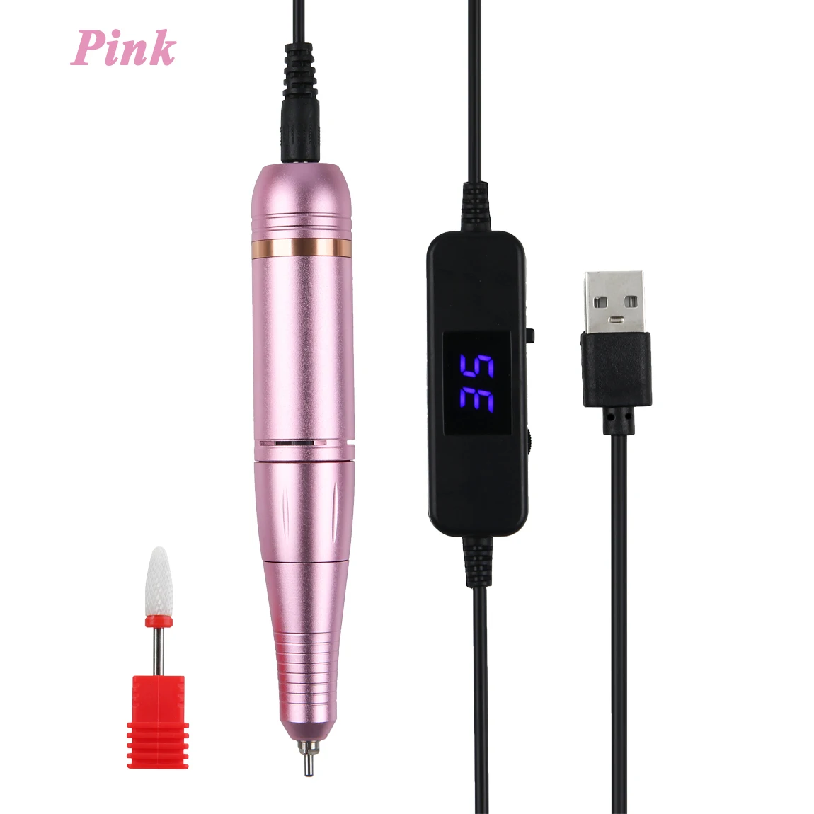 เครื่องเจียรเล็บแบบปากกา 35000 รอบต่อนาที พร้อมสาย USB ชาร์จไฟได้ ชุดเครื่องเจียรเล็บแบบพกพา อุปกรณ์ทำเล็บสำหรับร้านเสริมสวย