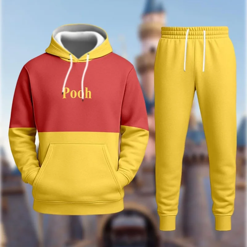 

Disney Winnie The Pooh 3D Print Hoodie & Pants Set Family Matching Red Yellow Pooh Text Disney Park Casual Outfit