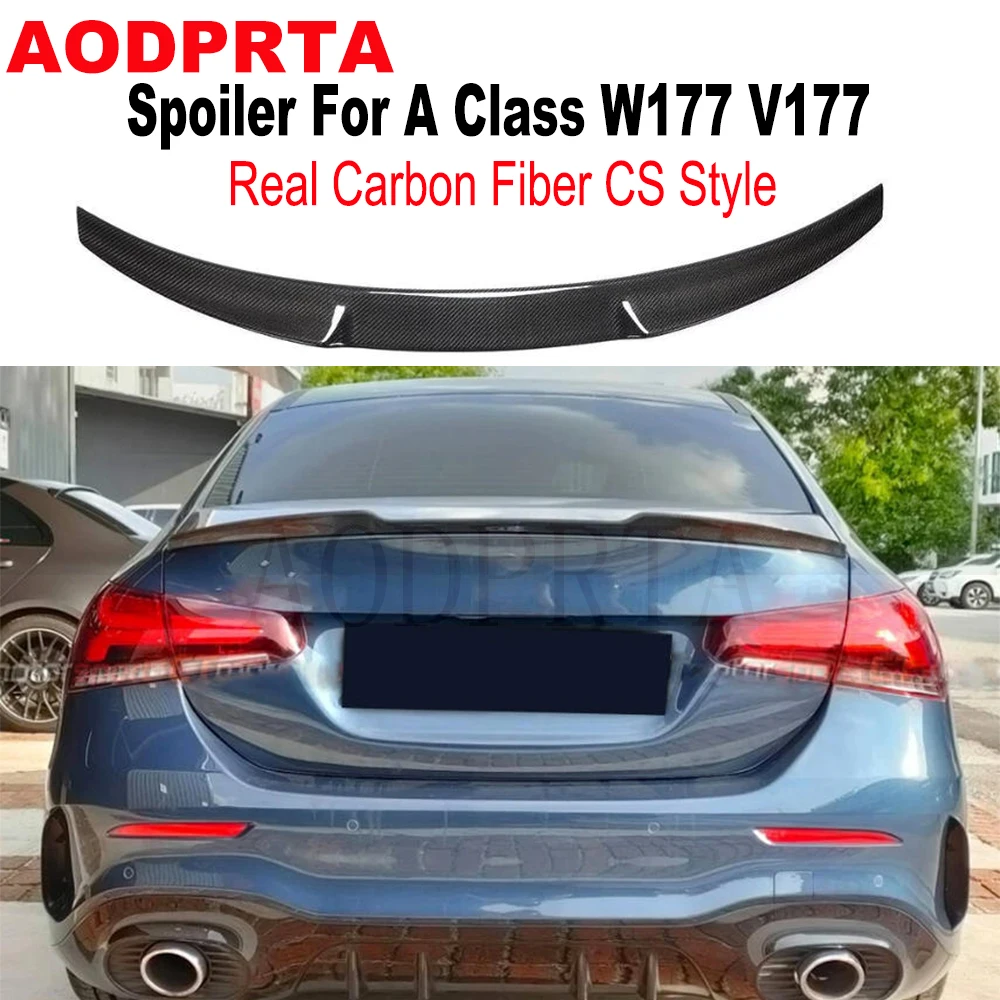 High Kick CS Style Real Carbon Fiber Rear Boot Trunk Spoiler Ducktail For Mercedes A Class W177 V177 A220 A35  2019-2023