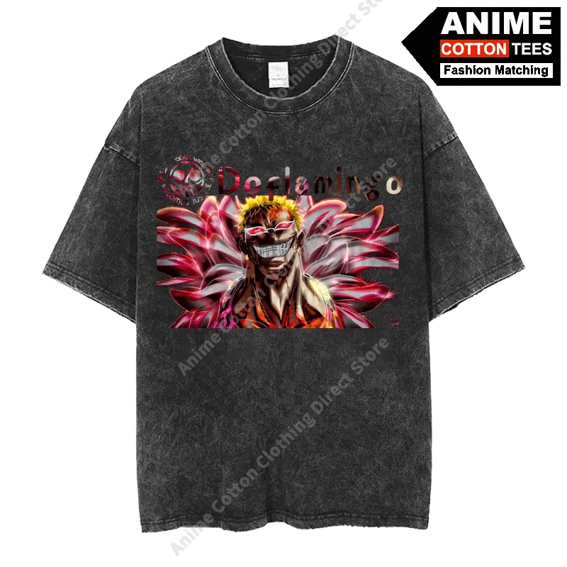 

Anime ONE PIECE - Donquixote Doflamingo T Shirt Harajuku Street Men Women Casual Short Sleeve Cotton Washed Vintage Loose Tees