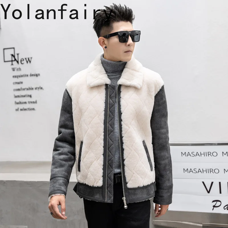 YOLANFAIRY-abrigo de piel de oveja auténtica para hombre, ropa de lujo, chaquetas gruesas de invierno, abrigos de lana 2024