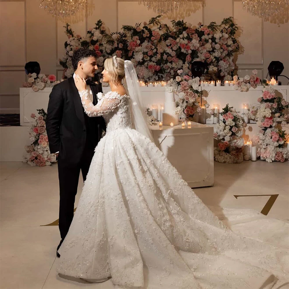 

Customized Luxurious Wedding Dress Organza with Flowers Beading Princess Ball Gown V-Neck Bride Dress Vestido de novia 2026