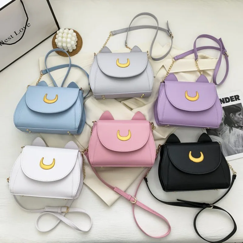 Summer Sailor Moon Ladies Handbag Black Luna Cat Shape Chain Shoulder Bag PU Leather Women Messenger Crossbody Small Bag