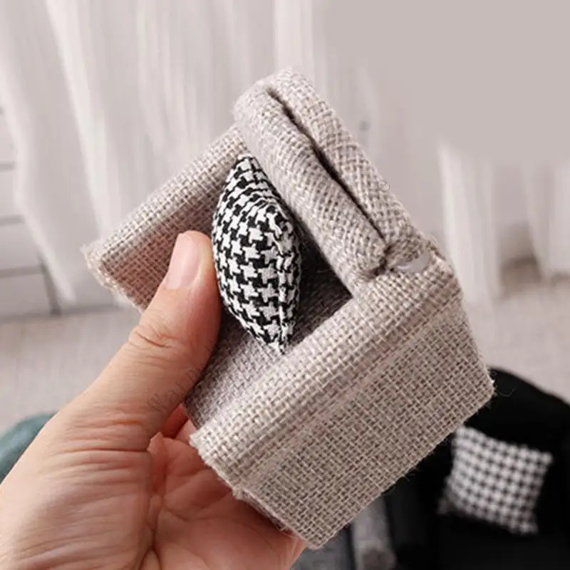 Dollhouse Couch with Pillow Models 1/12 Scale Dollhouse Miniature Sofa Arm Chair For Living Room Single Reading Chair Furniture view 5
