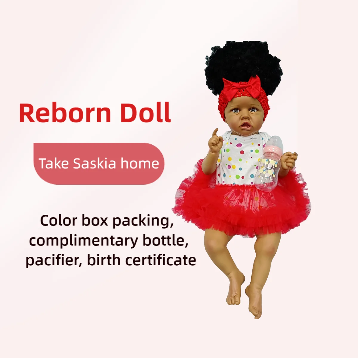 Baby Doll rinato nero da 22 pollici, materiale in vinile morbido, espressioni facciali, ideale per regali e collezionisti di famiglie di corse nere/miste