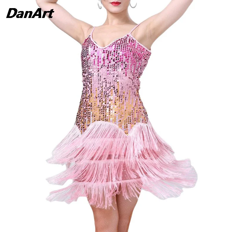 Latin Dance Dress Lady Sequin Tassel Stage Performance Outfit Jazz Tango Cha Cha Rumba Dance Girls competition Training Costume