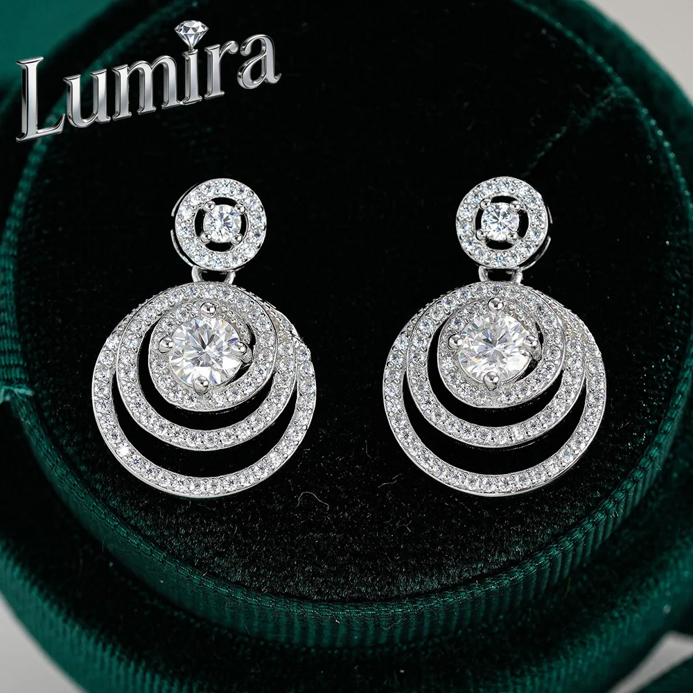 Lumira Luxury PT950 Platinum Multi-Ring Moissanite Drop Earrings, Round Brilliant Cut Dangle Earrings Wedding Gift for Her