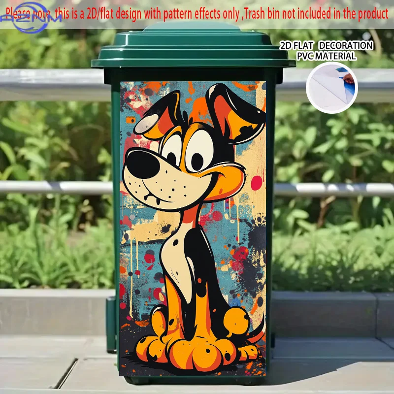 1pc 2D FLAT Self-Adhesive Dustbin Stickers, .01×cm, Cartoon Dog Design. 2D FLAT Stickers for Dustbins, Walls, Kitchen Decor, 2
