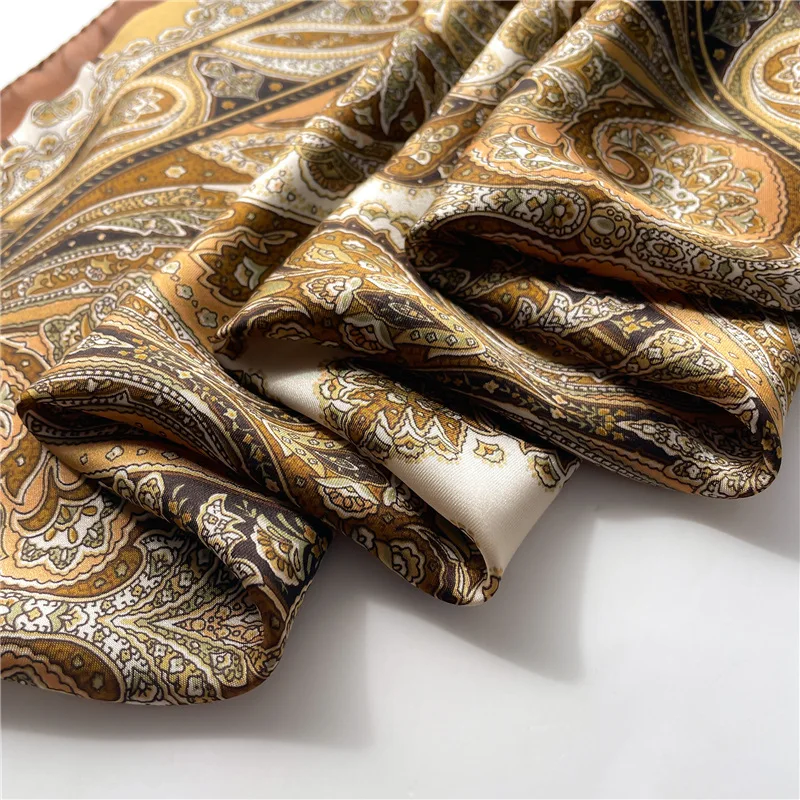 الموضة الفاخرة العلامة التجارية 70 سنتيمتر الحرير ساحة وشاح المرأة الساتان رابطة عنق الإناث الشعر باندانا الحجاب شال التفاف الحجاب Echarpe