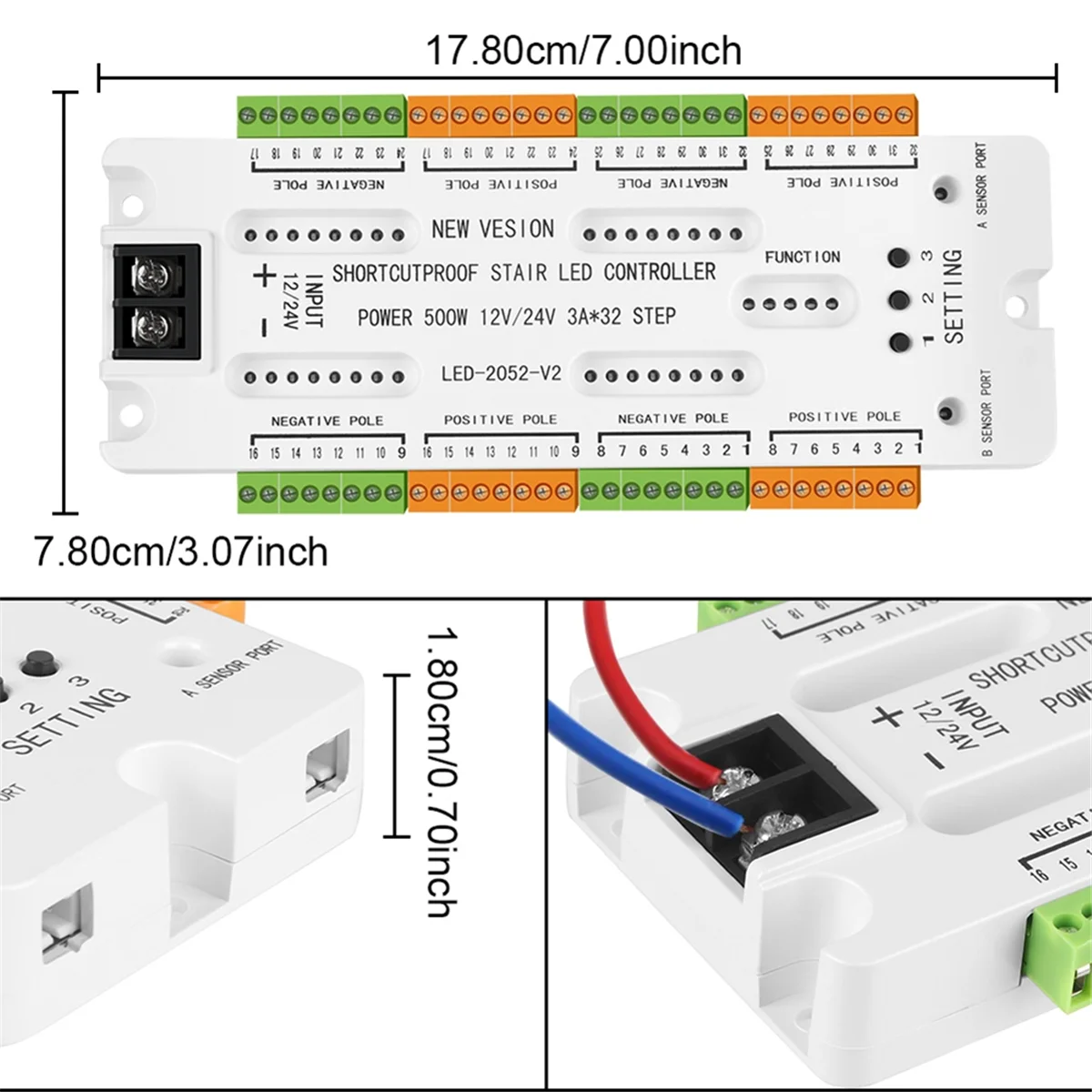 ABZV-Stair LED Motion Sensor Light DC12V/24V Ladder Night Light 32 kanały Zapobieganie zwarciom Kontroler