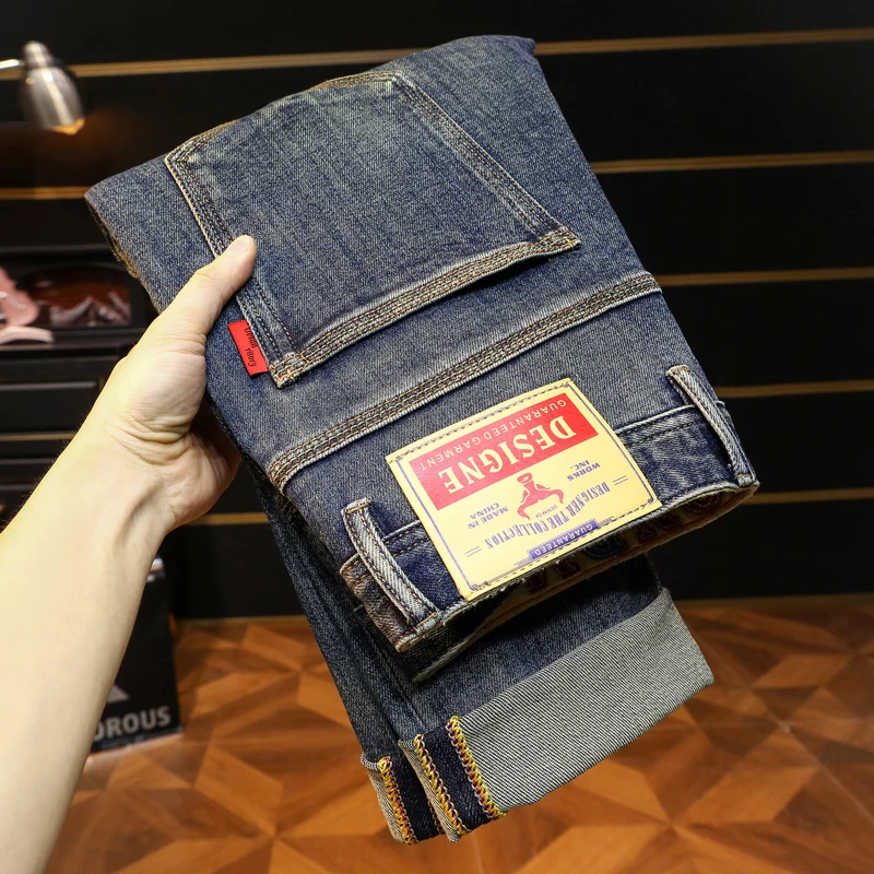 

BBL9909 Новые винтажные синие модные универсальные повседневные облегающие эластичные прямые джинсы для мужчин