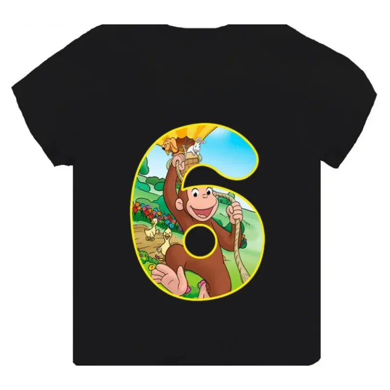 Funny Monkey Print Cartoon Kids T-Shirt Girls Clothes Baby Boys Black Short Sleeve T Shirt Children Tops, Kids Clothes