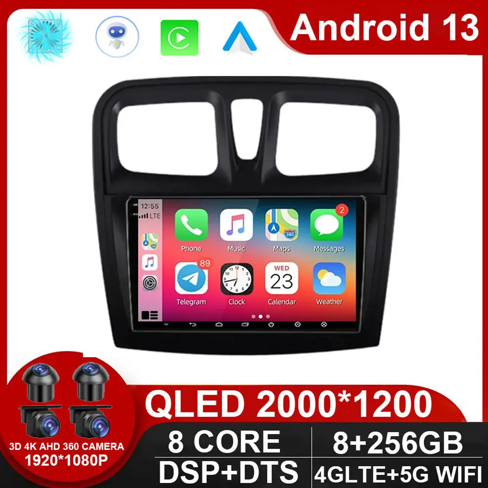 

Carplay Android 13 для Renault Logan 2 2012 - 2019 Sandero 2 2014 - 2019 автомобильное Стерео Радио мультимедийный плеер головное устройство № 2 Din