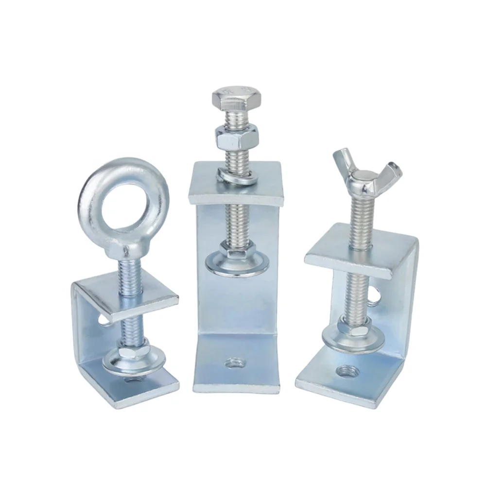 Galvanized Carbon Steel Tiger Clamp C-Type ID 20-130mm Square Fixed Fixture Lifting Ring Butterfly Hexagon Clamping Device