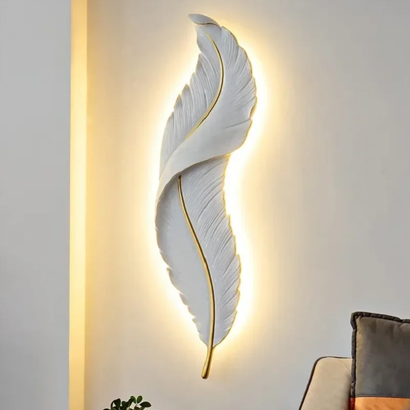 Lámpara de pared Led de plumas, iluminación de cabecera de dormitorio, sala de estar, Fondo de Tv, decoración de pared de resina, nórdica, moderna y