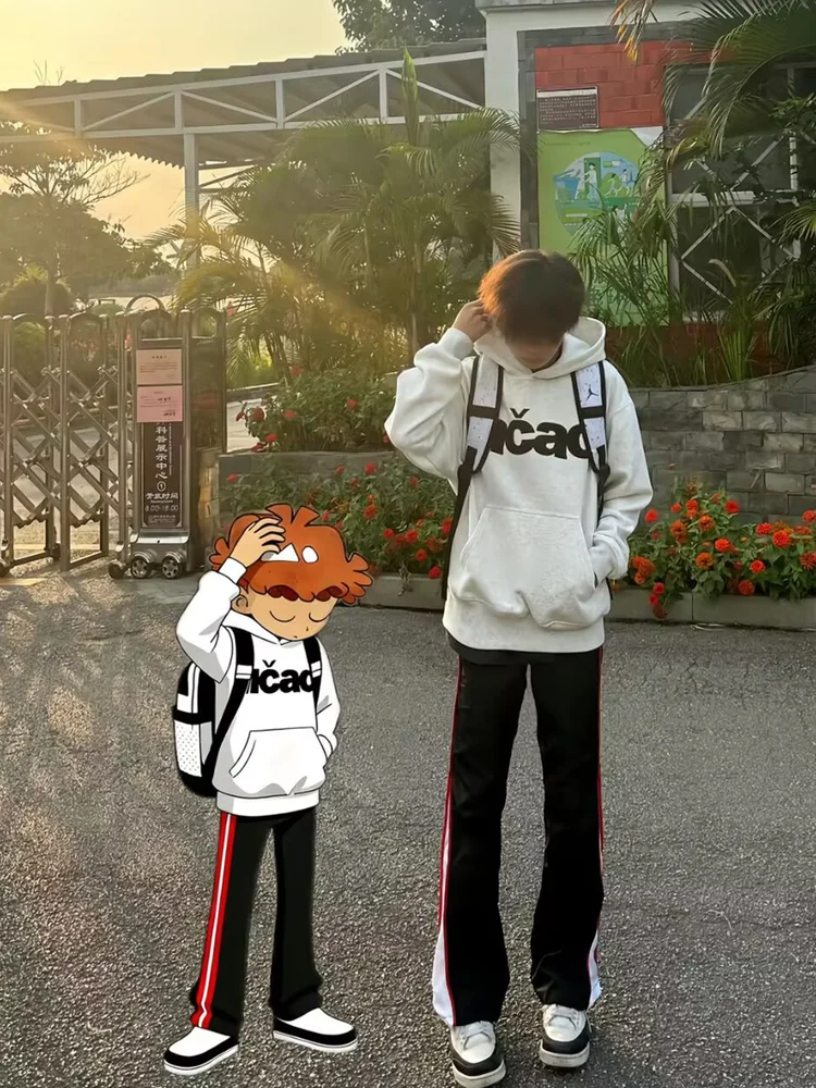 

Functionali Waterproof Men's Fitn Trousers Autumnal American Casual High Street Micro Flared Long Trousers