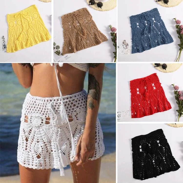 

Hand Crocheted Sexy Hollow out Belted Skirt for Women Beachwear Outerwear Sportswear Yoga Fitn Fans Gear Beacoat