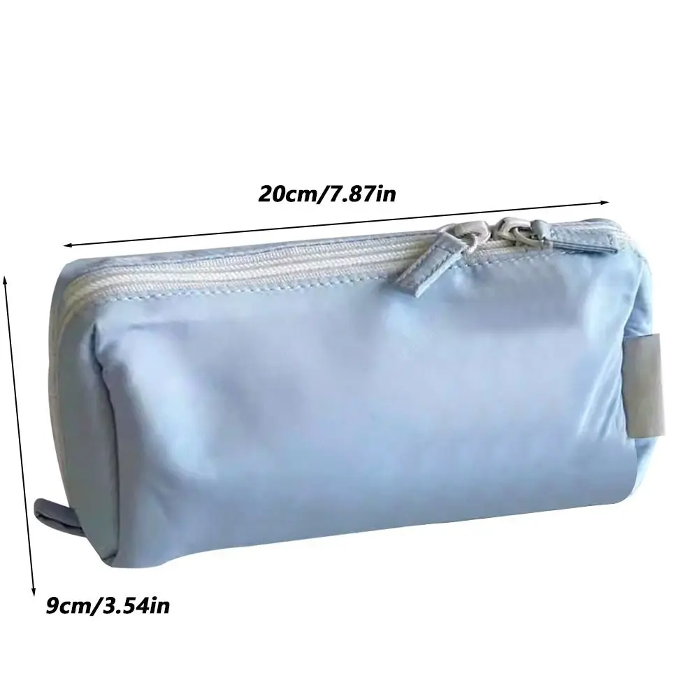 Simple Solid Color Pen Bag Large Capacity Dirty-proof Stationery Bag Double Zipper Design Pencil Case Gift