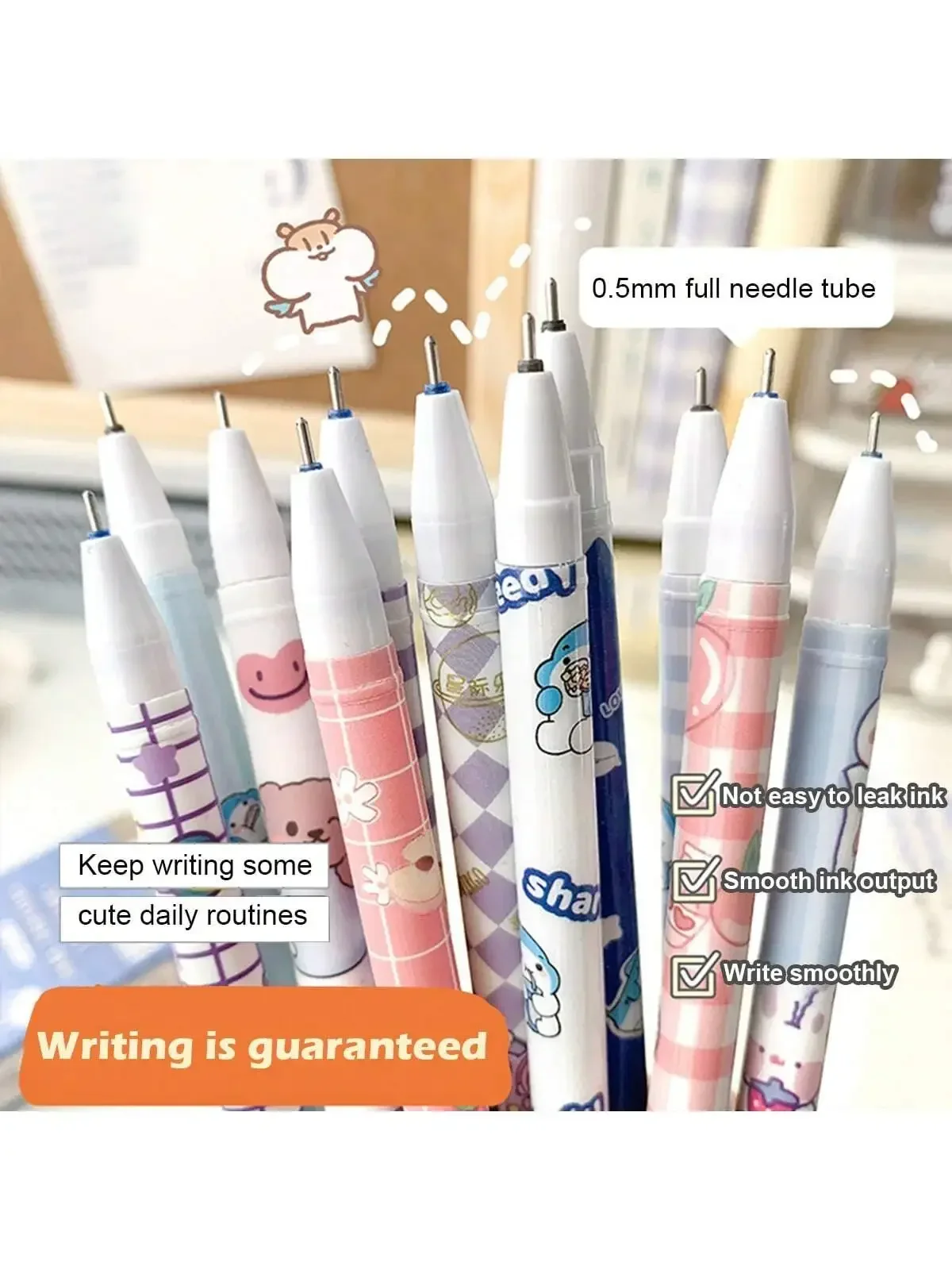 12pc/box Hot Erasable Pen 0.5 Needle Tube Head Cartoon Crystal Blue Friction Easy To Wipe Student Brush Question Wipe Pen