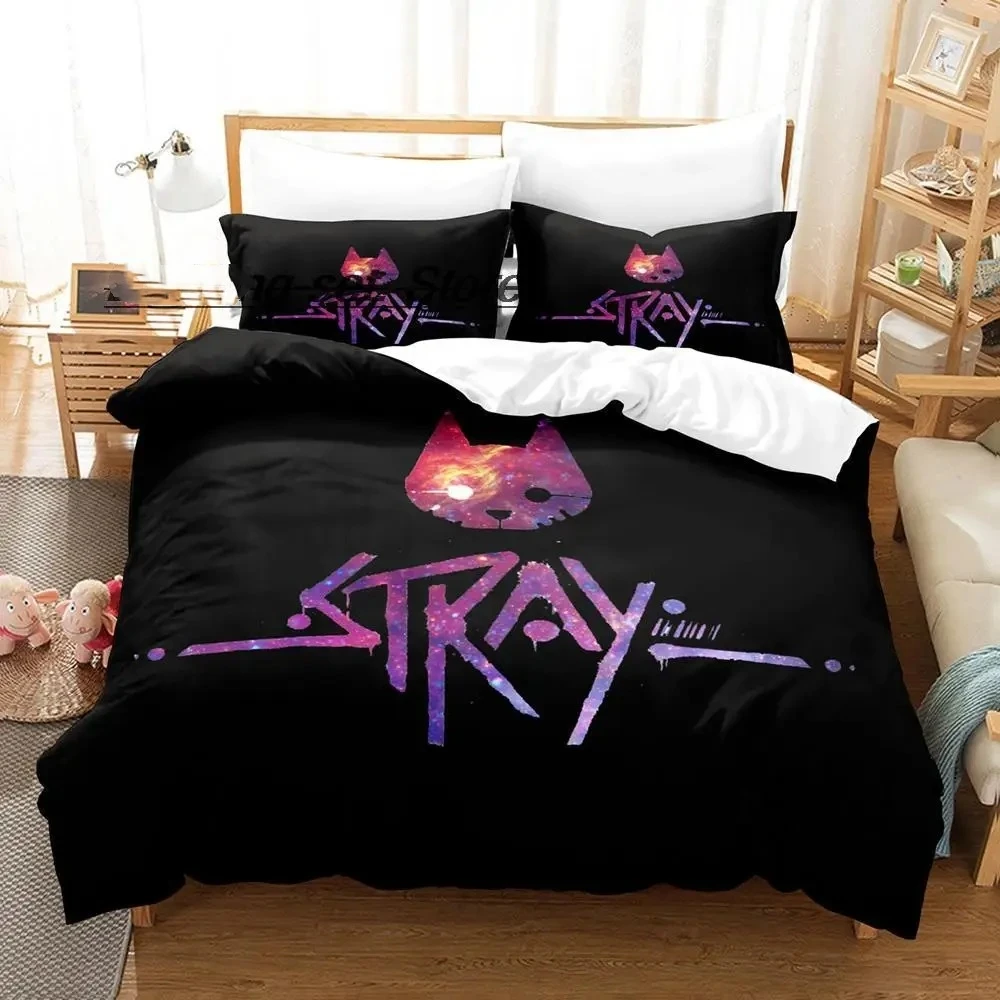 

Stray Game Cat and Momo Bedding Set Single Twin Full Queen King Size Bed Set Aldult Kid Bedroom Duvetcover Sets Kawaii Anime Bed