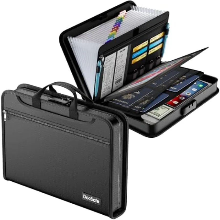 DocSafe accordeonmaporganizer met cijferslot voor thuiskantoor en reisgebruik: vuurvast waterbestendig uitbreidbaar desi