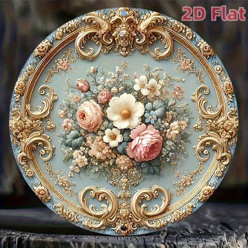 Plaque en bois haute définition, panneau rond en bois floral baroque vintage, art mural sculpté effet 3D avec motif de rose, élégant style victorien
