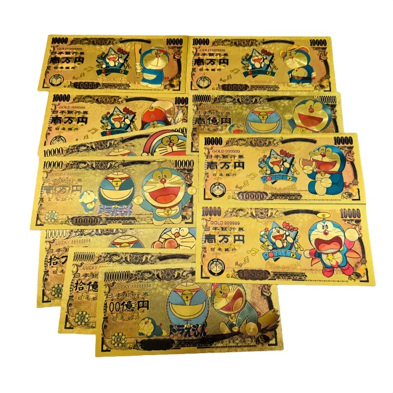 

MINISO 11 Types Hot Sale Doraemon Banknote Anime Gold Banknote in 24k Gold Plated For Collection
