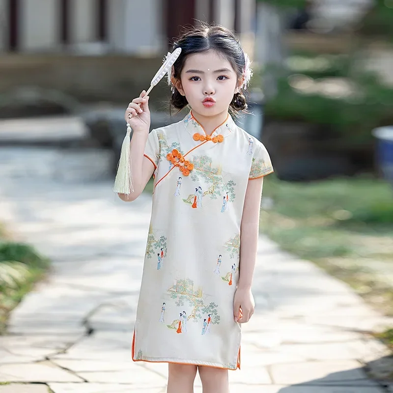 Fashion Girls Dress Casual Children's Cheongsam Chinese Style Vestidos Summer Baby Clothes Traditional Dresses Kids Modern Qipao