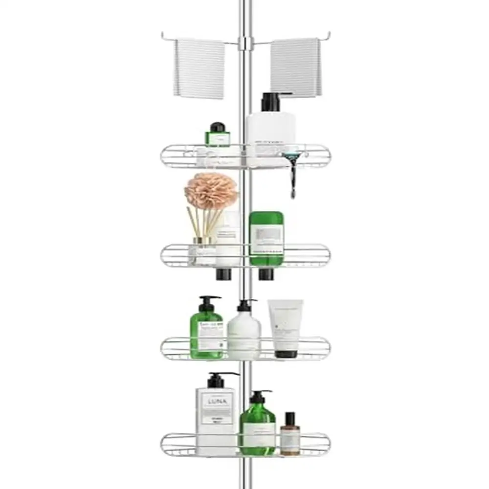 

Adjustable Stainless Steel Corner Shower Caddy 4-Tier Tension Pole Organizer Rack