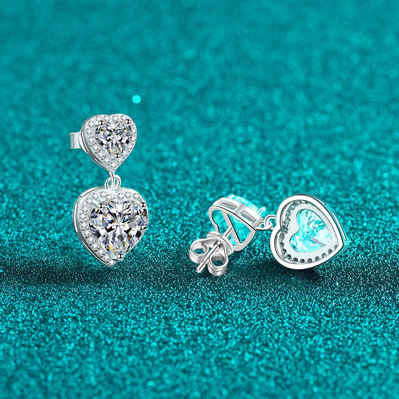 

PT950 Platinum 5CT Moissanite Double Heart Drop Earrings Women - Premium, eye-catching, fits dinners & weddings