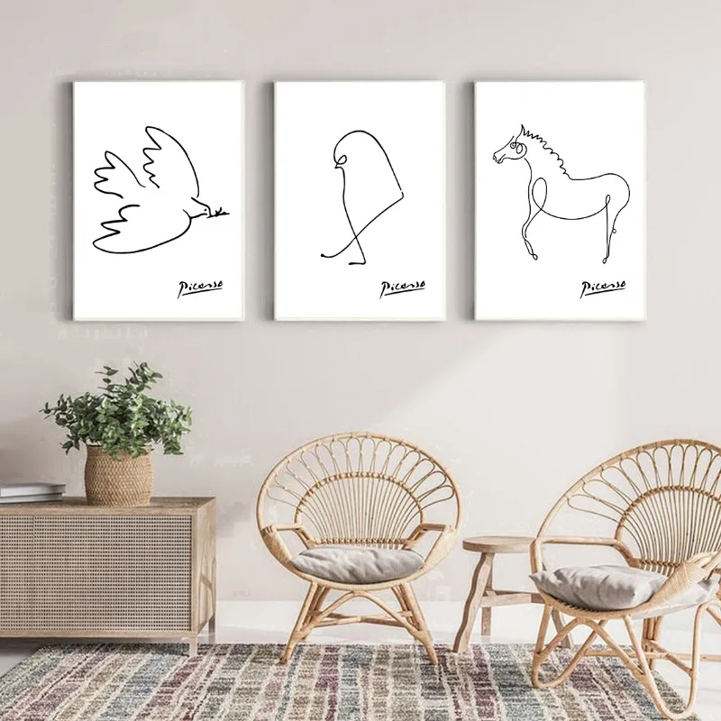 Pablo Picasso Dove of Peace Dachshund Dog Line Art Print Exhibition Vintage Wall Art Poster Canvas Painting for Room Home Decor