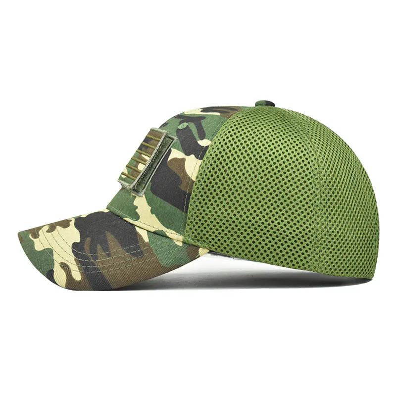 Men’s Tactical Mesh Trucker Hat, Camouflage Outdoor Baseball Cap with Removable Embroidered Patch, Adjustable Snap‑Back Sun Hat