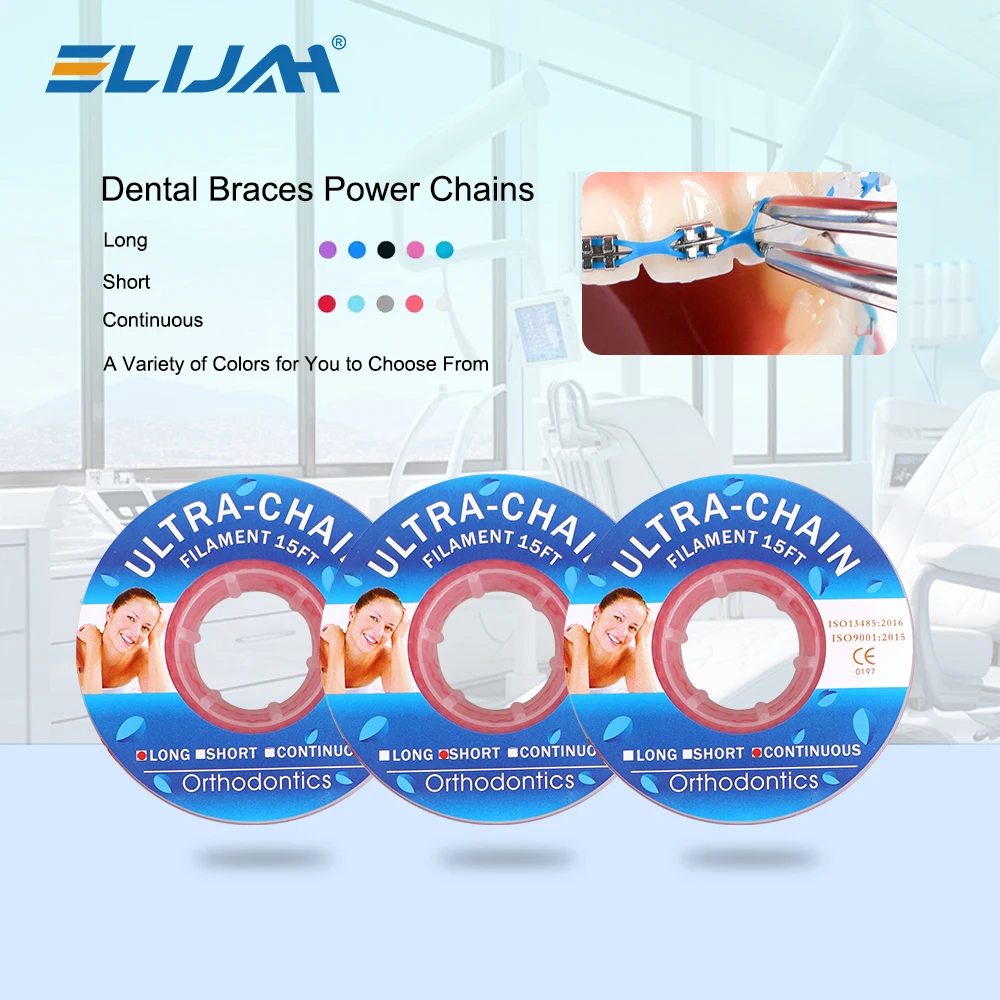 ELIJAH 15 Feet/Roll Dental Orthodontic Elastic Ultra Power Chain Rubber Band Continuous Type 4.57m/Roll Dental Power Chain