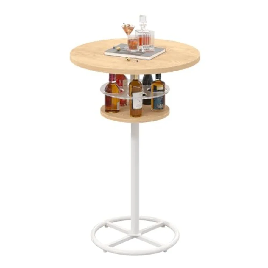 

36" High Top Bar Table Sturdy Frame with Metal Base for Cocktail Pub Easy Assembly Oak