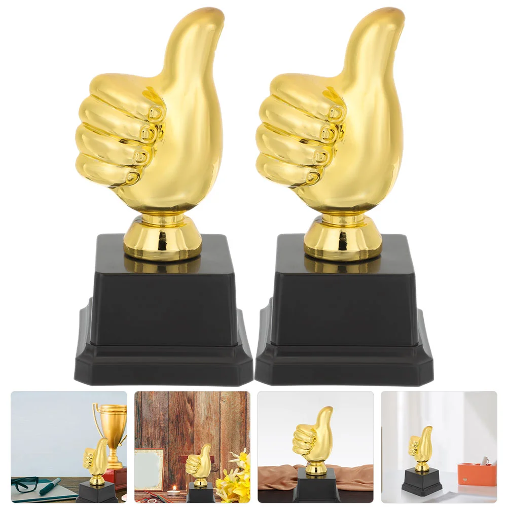 

2 Pcs Thumbs up Trophy Funny for Adults Stand Game Soccer Trophies Kids Competition Small Award Toy