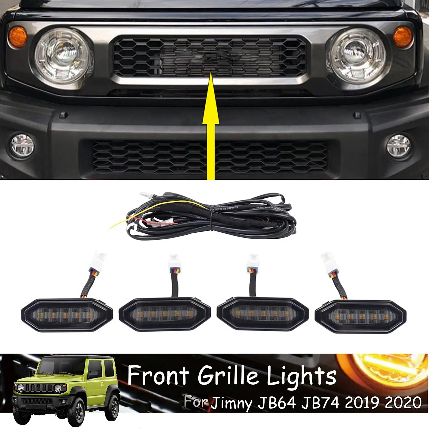 Feux de calandre avant à LED, lumière ambre blanche, lampes externes pour Suzuki Jimny JB64, JB74, 2019, 2020, 2021, version haute