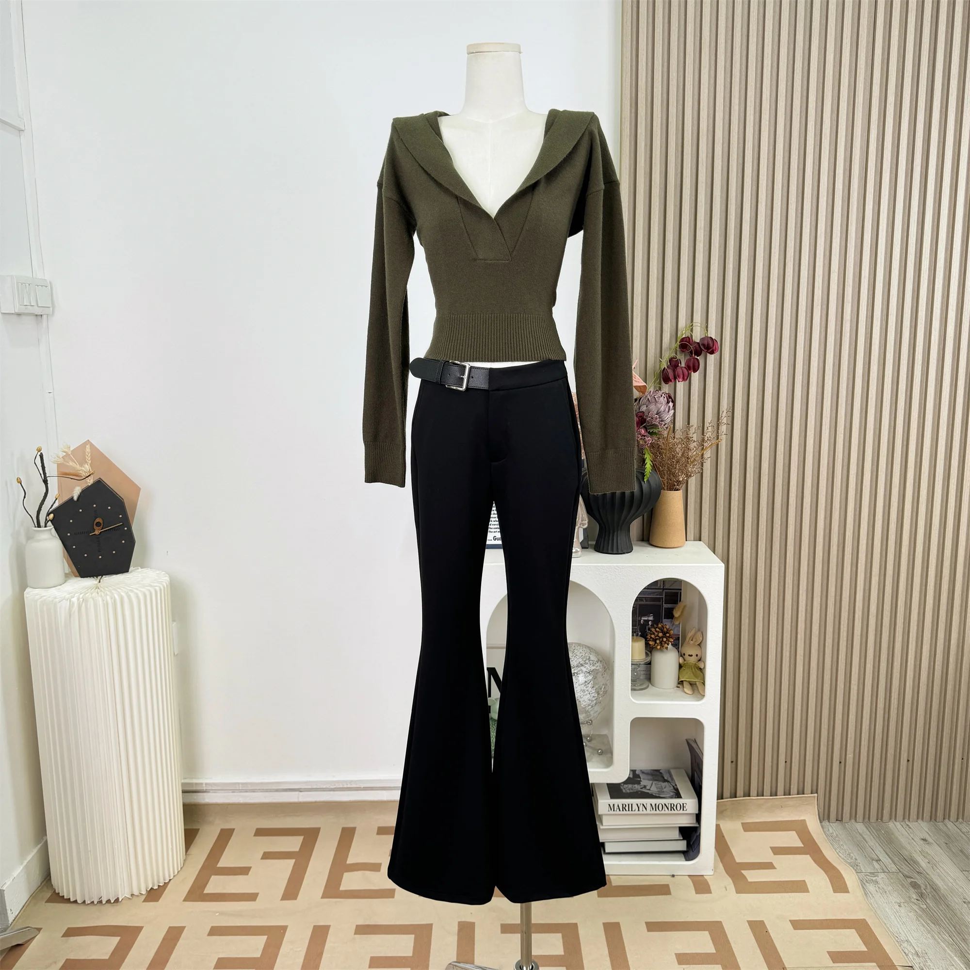 

Simple Pure Color Slim Fit Hooded Knitwear Women's Casual Base Sweater Autumn Winter Commute Style Knitted Top F355