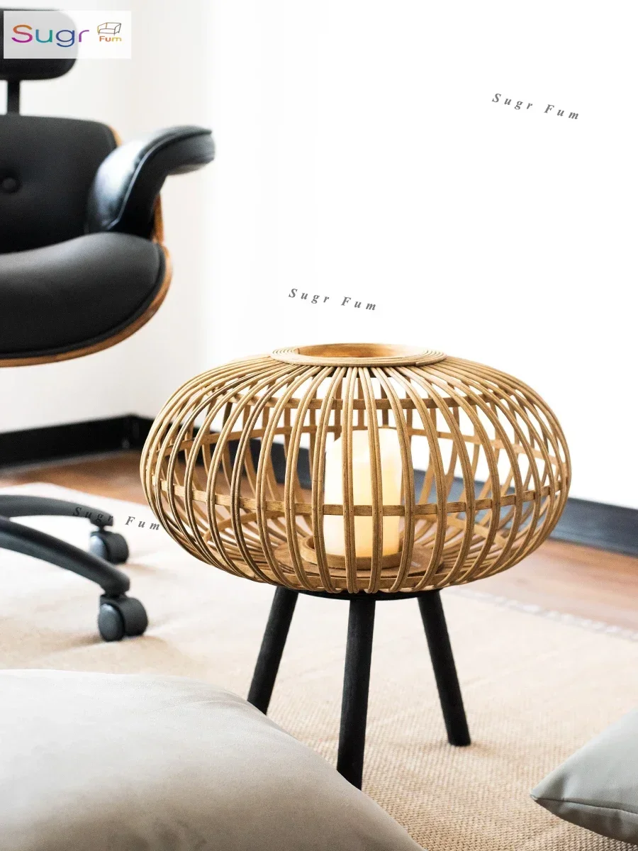 

JK Mu Space retro wooden handmade bamboo wind lamp floor candlestick lantern homestay Chinese garden decoration ornament