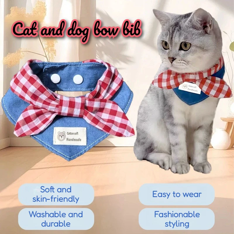Pajarita de mezclilla ajustable para perros pequeños y gatos – Suave algodón - imagen 3