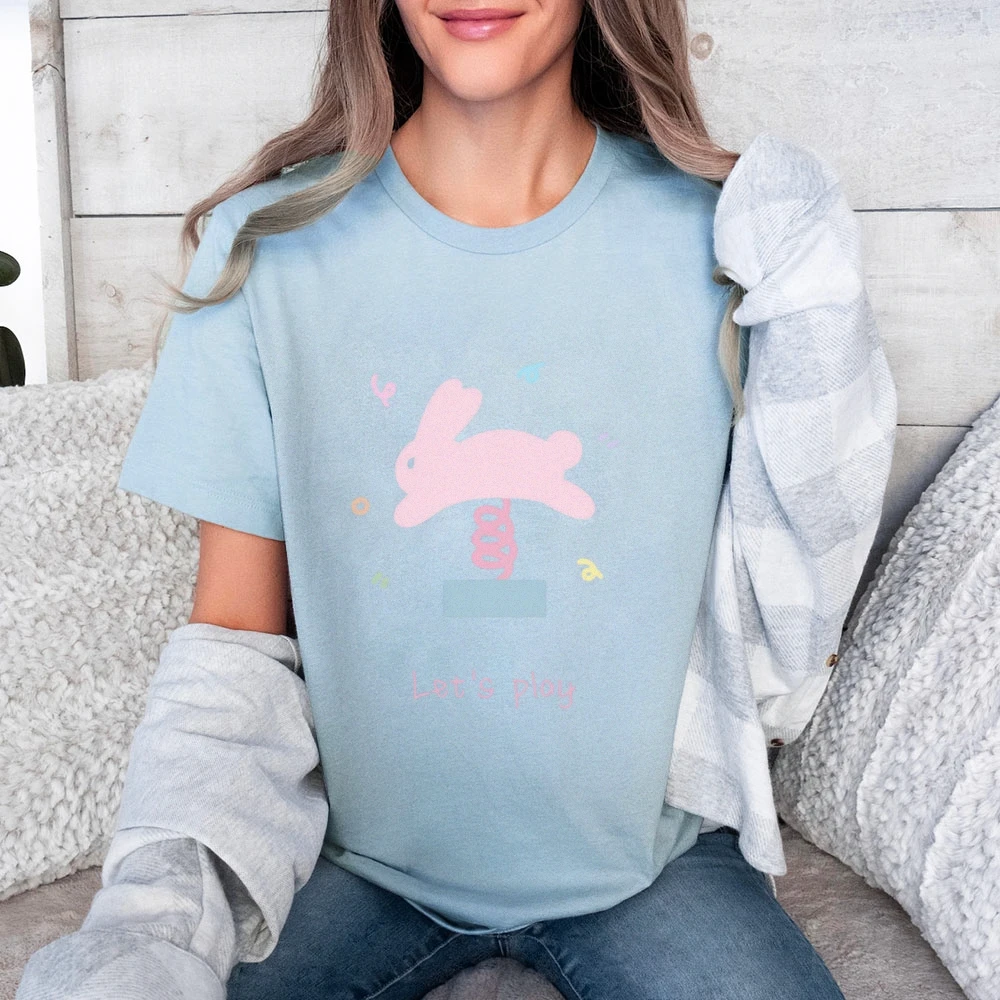 

Y2K Graphic T-shirt Bunny Play T-shirt Premium Cotton High Quality Oversize Colorful T-shirt Pink Rabbit Print Fun Y2K Style