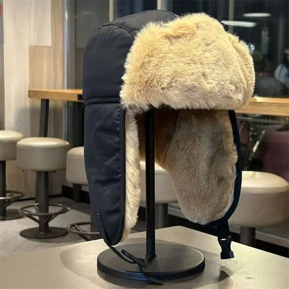 Faux Fur Lined Lei Feng Earflap Hat Windproof Cold-Resistant Pullover Cap Red Star Ushanka Hat Thickened Ear Protection Hat