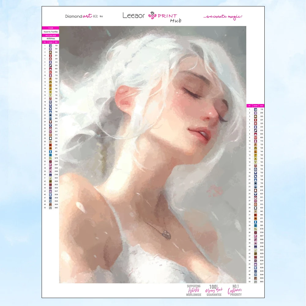 5D Anime Girl Diamond Painting White Hair Dream Full Rhinestone Mosaic Embroidery Cross Stitch Kit Home Decor Gifts ダイヤモンドアート