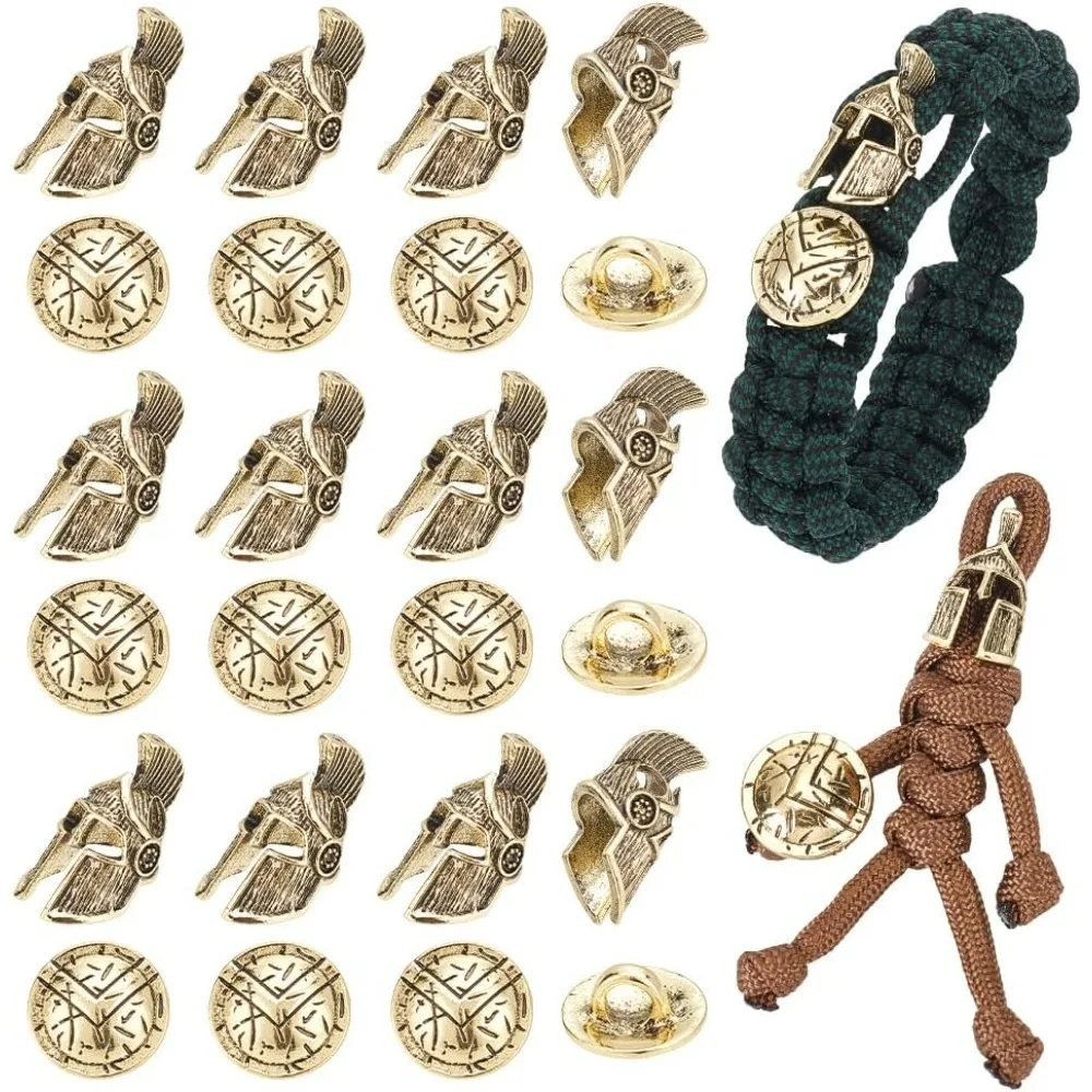 20 قطعة أزرار الخرز Paracord العتيقة نمط المتقشف خوذة سبيكة المظلة حبل الخرز الأوروبي مع سبيكة