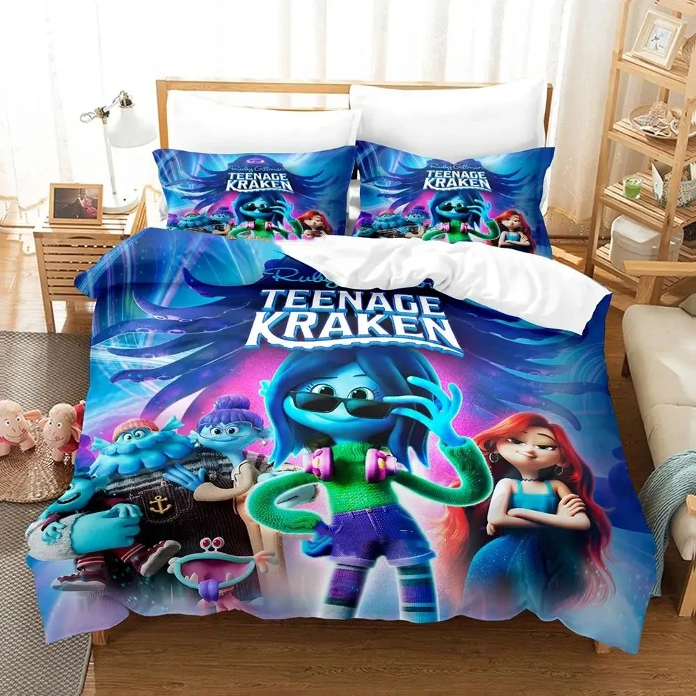 Ruby Gillman, Teenage Kraken Bedding Set Cartoon Anime three-piece set Adult Kid Bedroom Duvetcover Sets 3D Kawaii cobertor