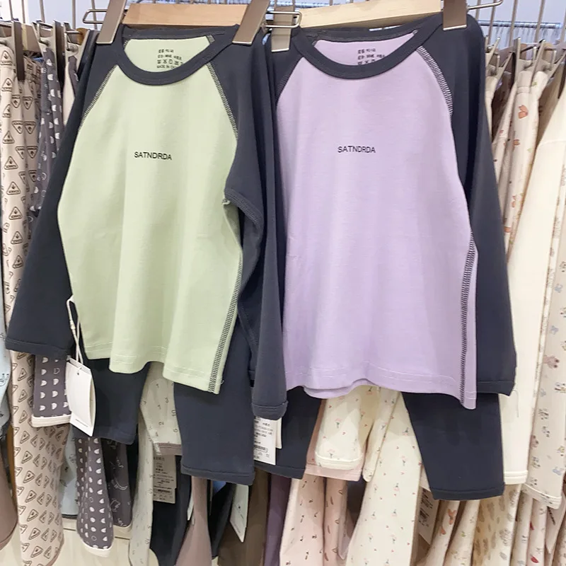 

Детская домашняя одежда, осенне-зимние пижамы для мальчиков и девочек, хлопковое термобелье с рукавами на плечах, однотонный комплект кальсон