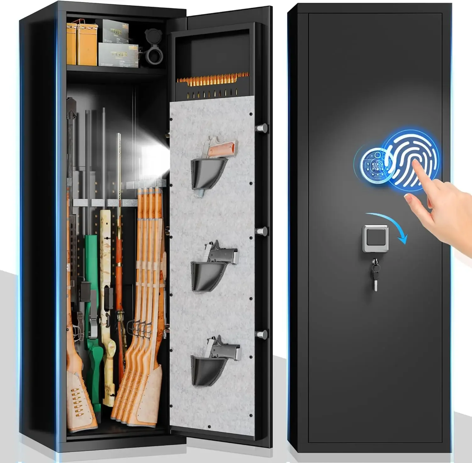 10-15 Gun Safe,Quick Access Safe for Shotguns,Long Gun Cabinets with Fingerprint/Digital Keypad/Removable Shelf for Rifles Safes