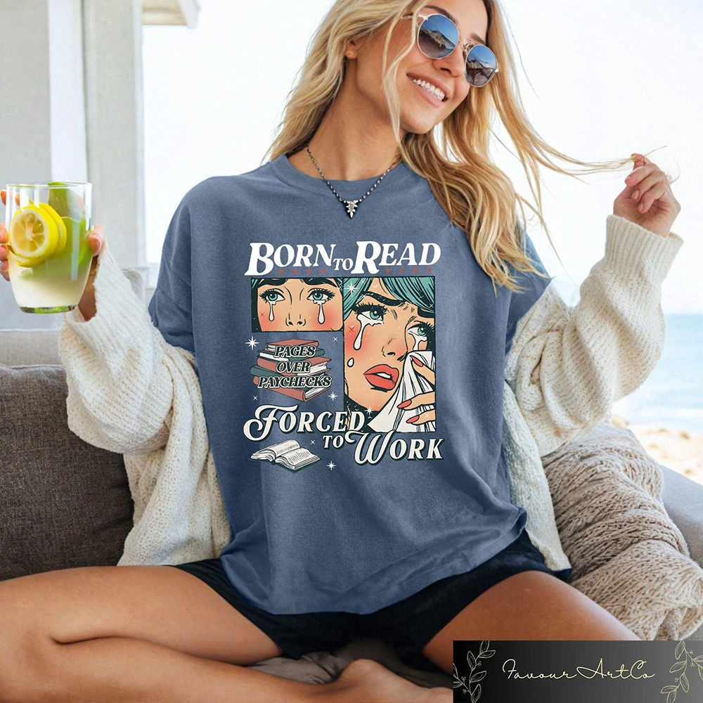 Retro Comfort Born To Read Bookish Shirt Funny Reader Book Addict Tee Unisex Comfort Shirt 100% Cotton Short Sleeve Shirt Y2K